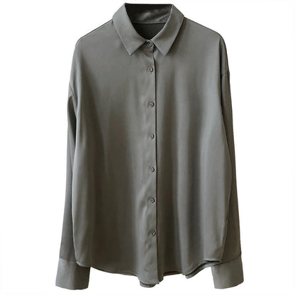 Spring and Autumn design sense niche light and mature solid color drape satin top
