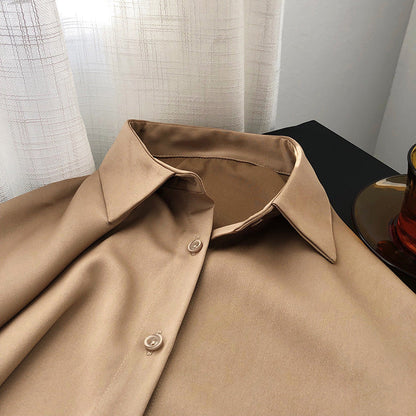 Spring and Autumn design sense niche light and mature solid color drape satin top