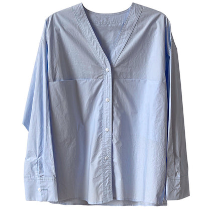 French simple long-sleeved V-neck shirt women's autumn new design niche lazy style shirt