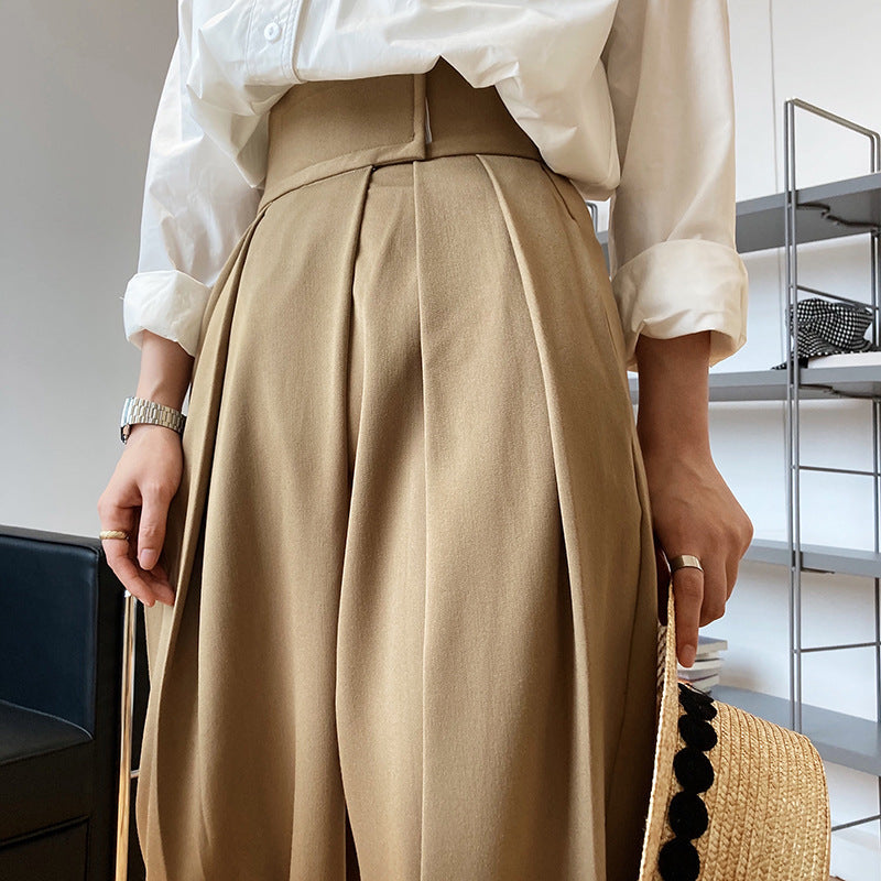 High-waisted design Velcro suit pants women's spring and autumn loose wide-leg floor-length pants diagonal placket pants