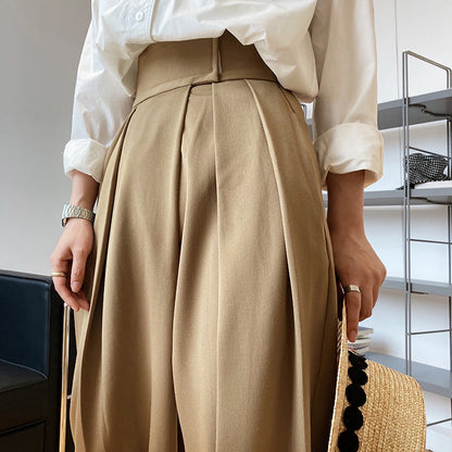 High-waisted design Velcro suit pants women's spring and autumn loose wide-leg floor-length pants diagonal placket pants