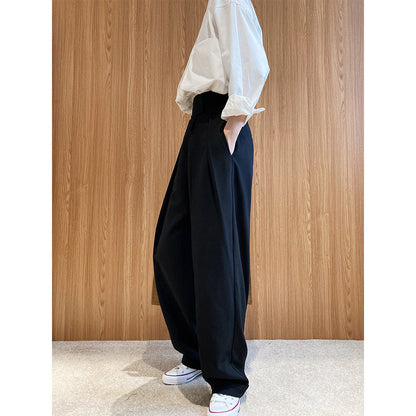 High-waisted design Velcro suit pants women's spring and autumn loose wide-leg floor-length pants diagonal placket pants