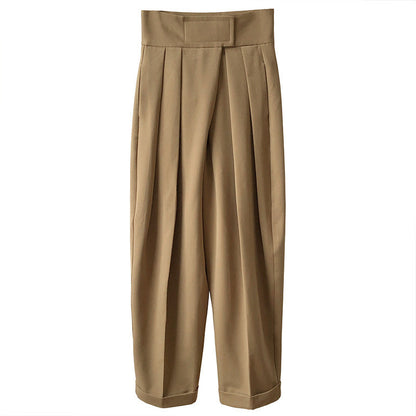High-waisted design Velcro suit pants women's spring and autumn loose wide-leg floor-length pants diagonal placket pants