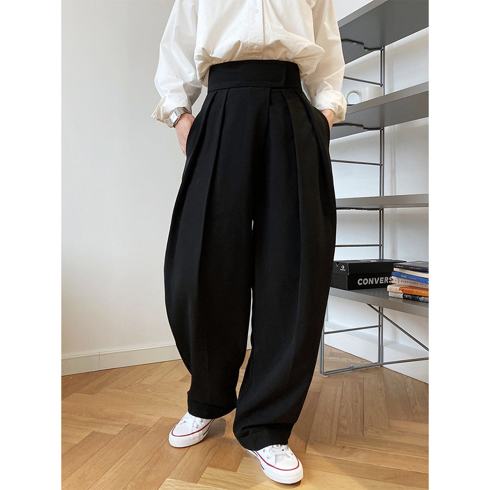 High-waisted design Velcro suit pants women's spring and autumn loose wide-leg floor-length pants diagonal placket pants
