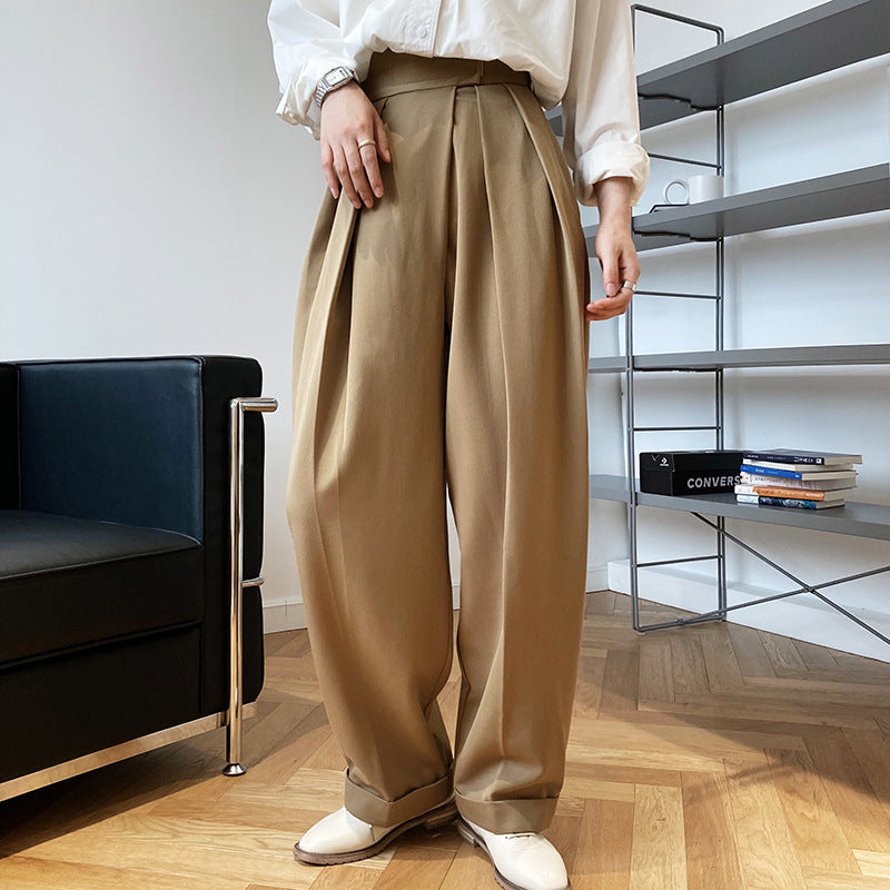 High-waisted design Velcro suit pants women's spring and autumn loose wide-leg floor-length pants diagonal placket pants