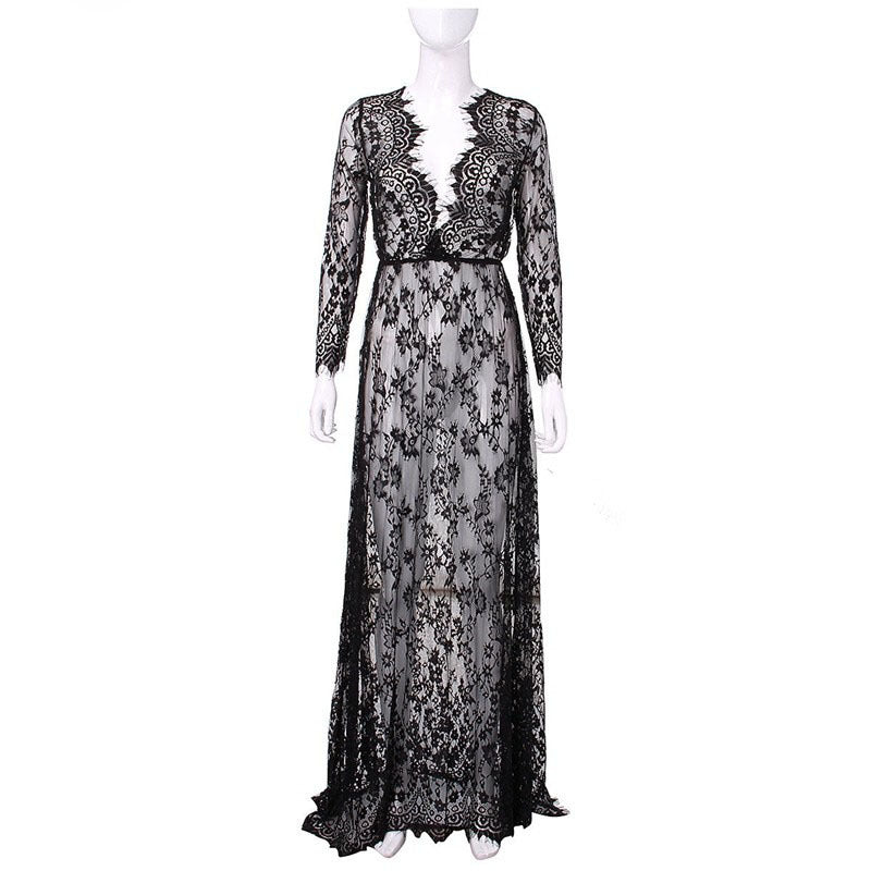 Deep V-Neck Lace Maxi Dress