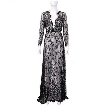 Deep V-Neck Lace Maxi Dress