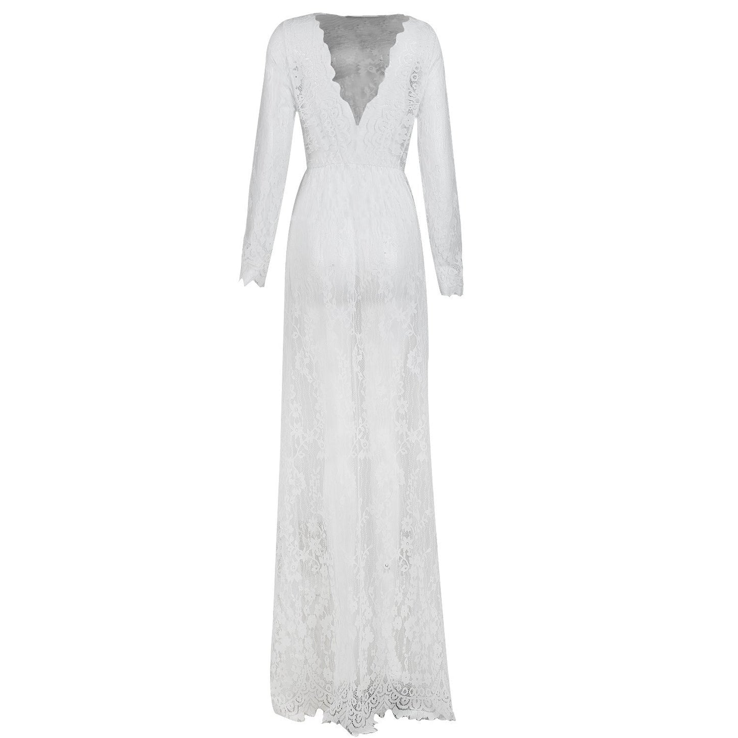 Deep V-Neck Lace Maxi Dress