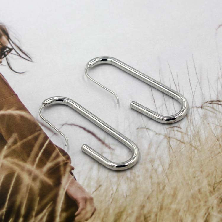 Korean cos minimalist cold wind geometry earrings brass oval gold-plated stud earrings ear hook earrings