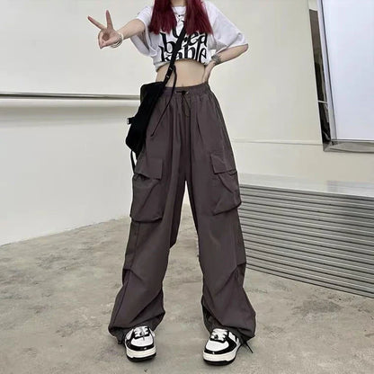 Mid Waist Cargo Pants Wide Leg Regular Fit Ankle Length