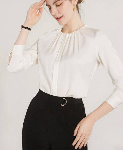 Women's Mulberry Silk Blouse - O-Neck Flutter Sleeve Top