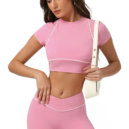 Women's Workout Gym Tennis T-Shirts Soft Short Sleeve Cropped Neck Yoga Workout Tops