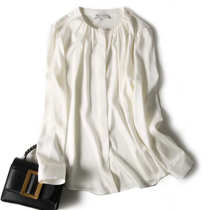 Women's Mulberry Silk Blouse - O-Neck Flutter Sleeve Top