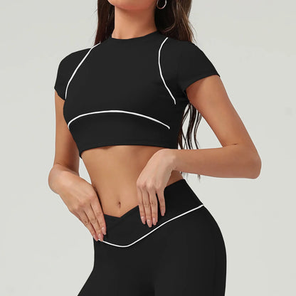 Women's Workout Gym Tennis T-Shirts Soft Short Sleeve Cropped Neck Yoga Workout Tops