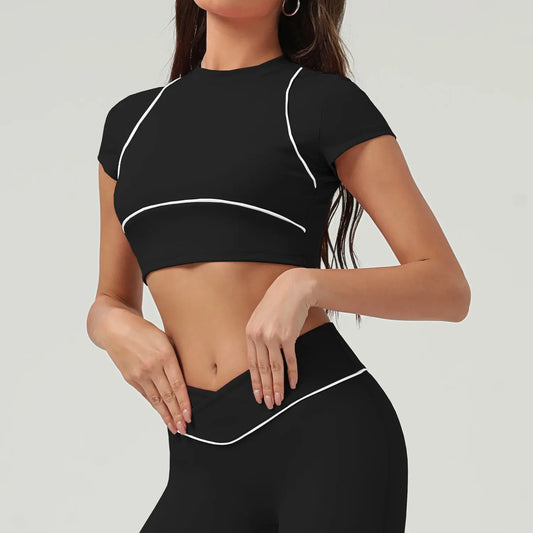 Women's Workout Gym Tennis T-Shirts Soft Short Sleeve Cropped Neck Yoga Workout Tops