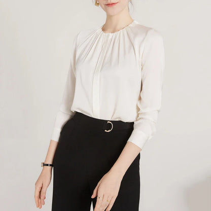 Women's Mulberry Silk Blouse - O-Neck Flutter Sleeve Top