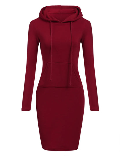 Ladies Hooded Dress Women Long Sleeve Sweatshirt Dress with Pockets
