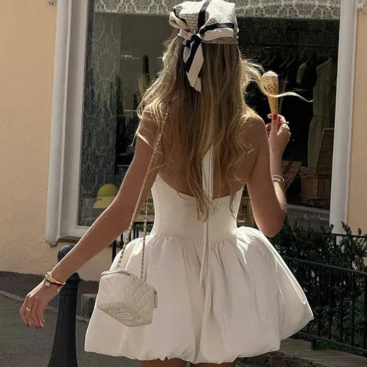 Elegant Backless Pleated Mini Dress