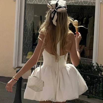 Elegant Backless Pleated Mini Dress