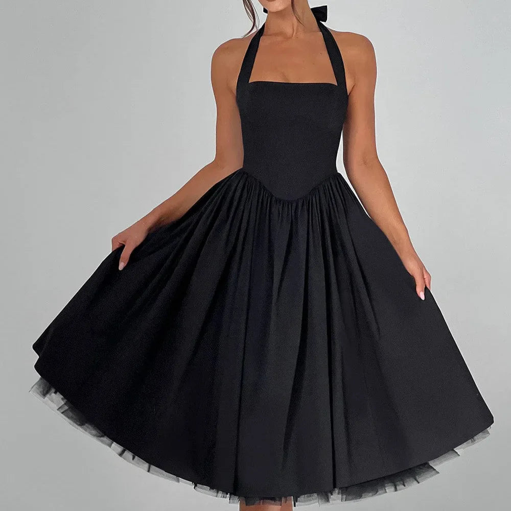 New Women's Midi Woven Casual Solid Puff Skirt Dresses Breathable A-Line Silhouette for Spring and Summer