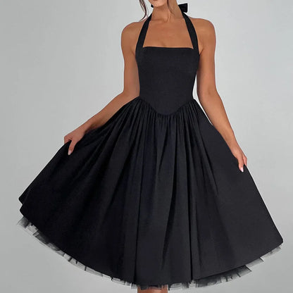 New Women's Midi Woven Casual Solid Puff Skirt Dresses Breathable A-Line Silhouette for Spring and Summer