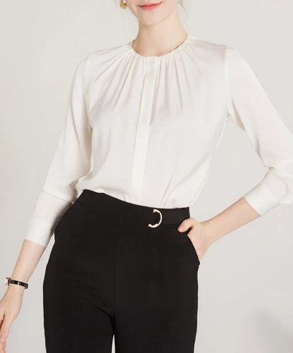 Women's Mulberry Silk Blouse - O-Neck Flutter Sleeve Top