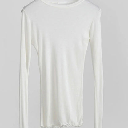 Crew Neck Long Sleeve Slim See-Through Tee