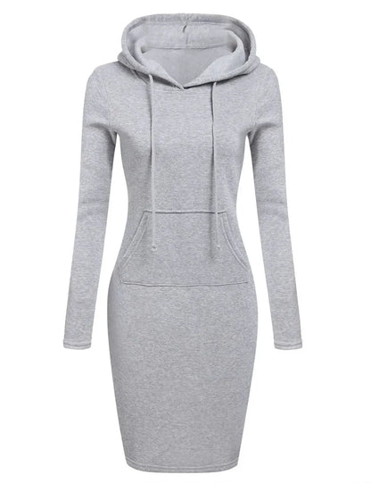 Ladies Hooded Dress Women Long Sleeve Sweatshirt Dress with Pockets