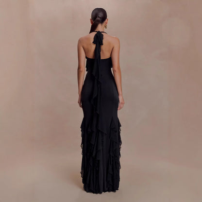 New ruffle leaf edge sexy halter neck hip skirt slim holiday style European and American dress