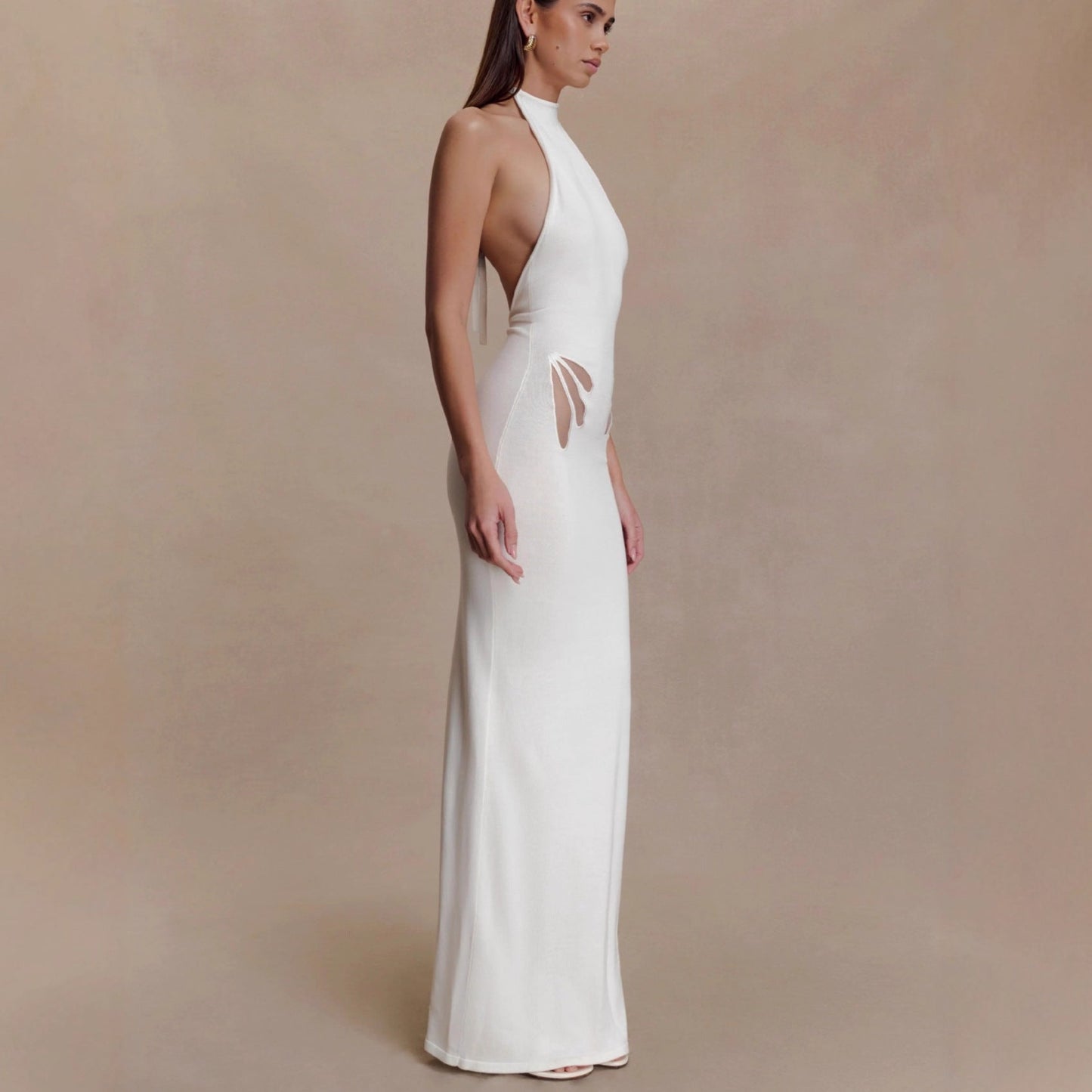 Sexy slim-fit hollowed-out neck-hanging knitted hip-wrapped skirt backless vacation dress