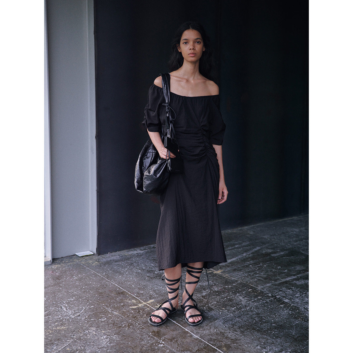 Tencel pleated shoulder dress
