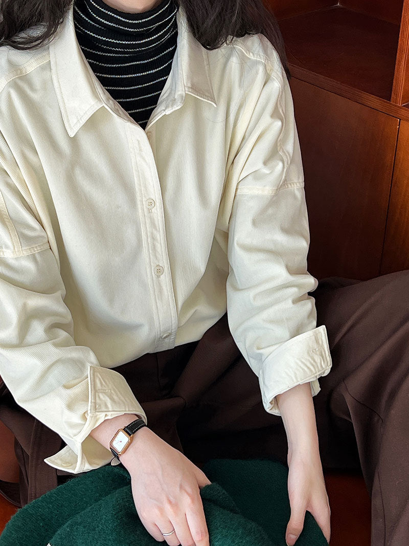 Japanese minimalist thickened brushed corduroy shirt for women