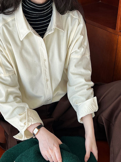 Japanese minimalist thickened brushed corduroy shirt for women