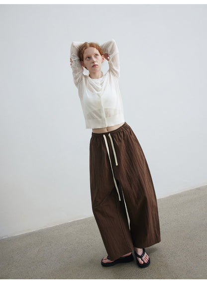 Summer new casual crew neck linen thin through easy simple solid color knitted cardigan