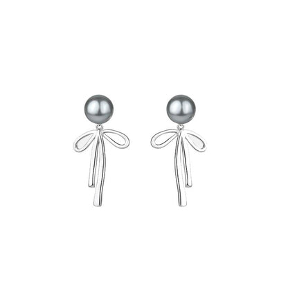 Cold sense pearl bow stud earrings niche light luxury high sense earrings cold wind temperament versatile commuter earrings