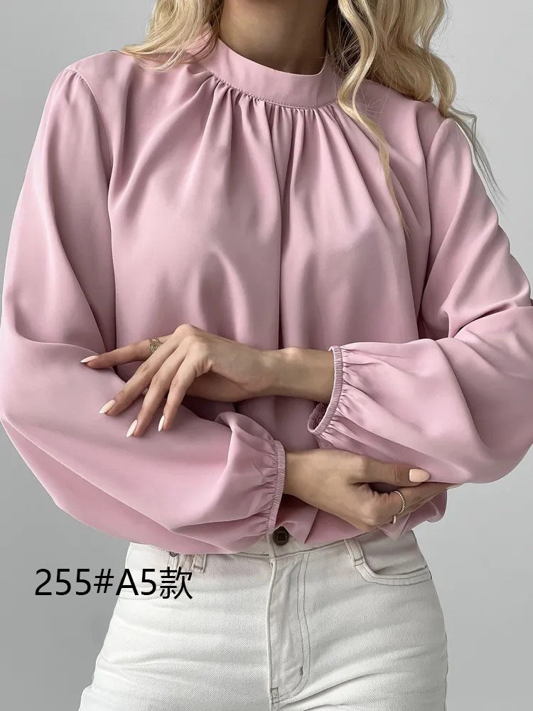 Round Neck Long Sleeve Shirt Women Pullover Casual Top