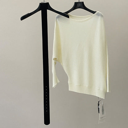 Temperament slanted shoulder knitted sweater women's spring soft waxy skin-friendly loose bat sleeve sweater