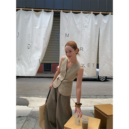 Early spring French light luxury high-end celebrity ramie streamer sleeveless vest