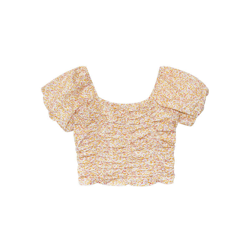 Floral Bubble Sleeve Crop Top