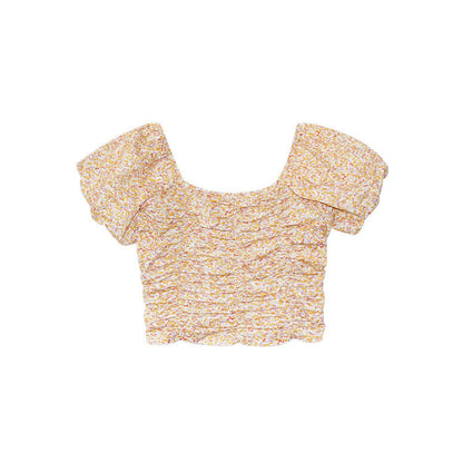 Floral Bubble Sleeve Crop Top