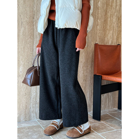 Korean version autumn and winter imitation cashmere grandma pants nine-point wide-leg pants elastic waist wool woolen pants women