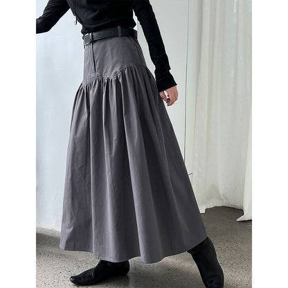 French waist seal shirred umbrella skirt women's new retro versatile high-waisted design sense slimming skirt