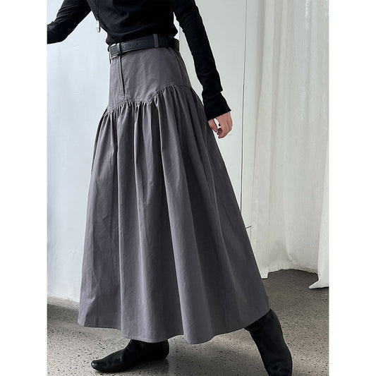 French waist seal shirred umbrella skirt women's new retro versatile high-waisted design sense slimming skirt