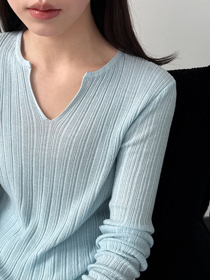 Pit strip knitted sweater women's spring new thin niche bottoming shirt with top T-shirt