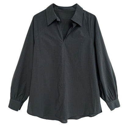Design sense casual commuting characteristic placket shirt women's autumn new texture loose simple top
