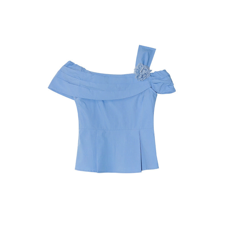 Sweet and Spicy Fashion Chic Temperament Waist Slant Shoulder Shirt