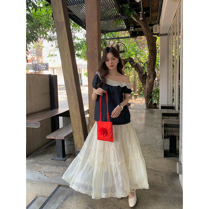French white moonlight beautiful age reduction pendulum gauze skirt