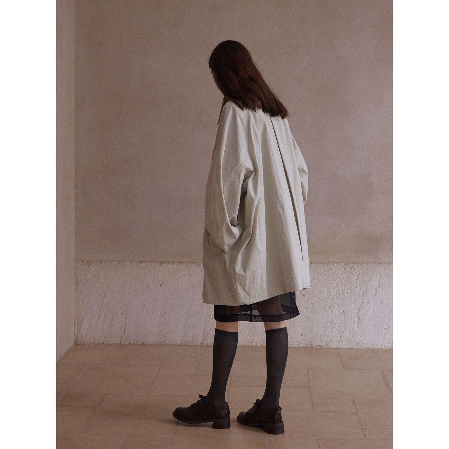 New cotton brocade fake two-piece double-layer cocoon silhouette texture trench coat