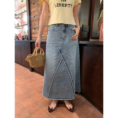 Retro High Waist Denim A-Line Skirt
