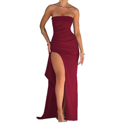 Wish evening dress one-word neck tube top dress fashionable sexy halter high split long dress summer